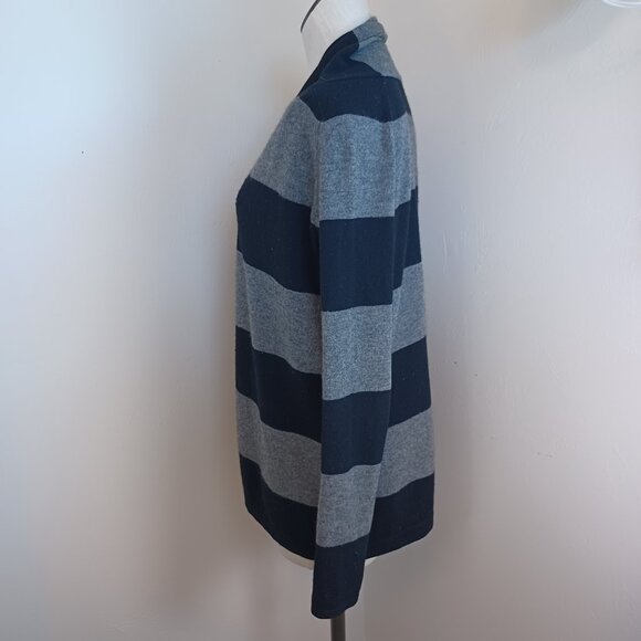 Theory Cashmere Cardigan Ashtry R Royal Black Gray Stripes Open Front Size Small - Picture 7 of 10